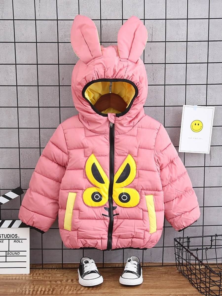 

Lovely Sweet Hooded Collar Print Zipper Design Pink Girl Parka