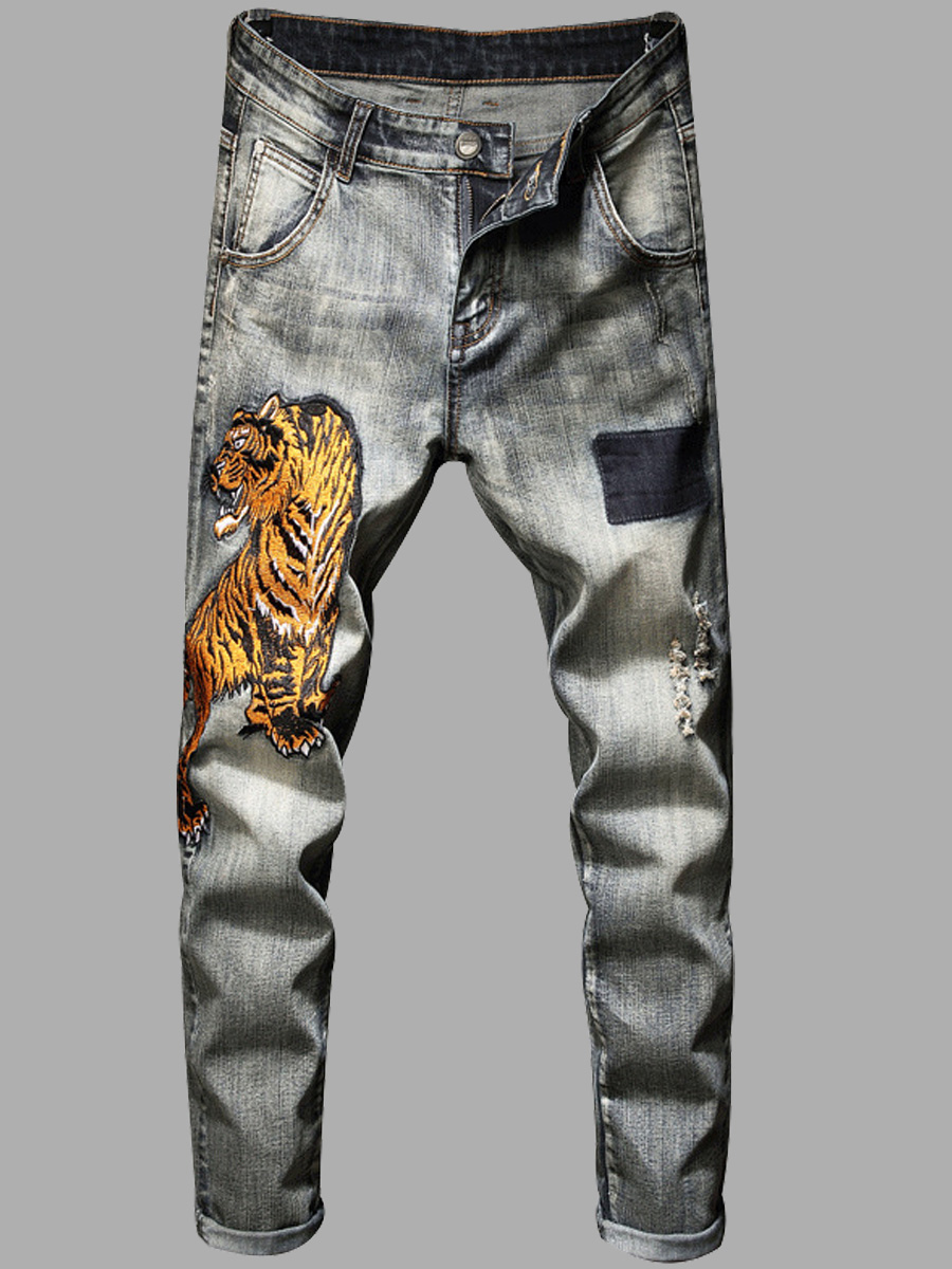 

Lovely Casual Embroidered Skinny Blue Men Jeans