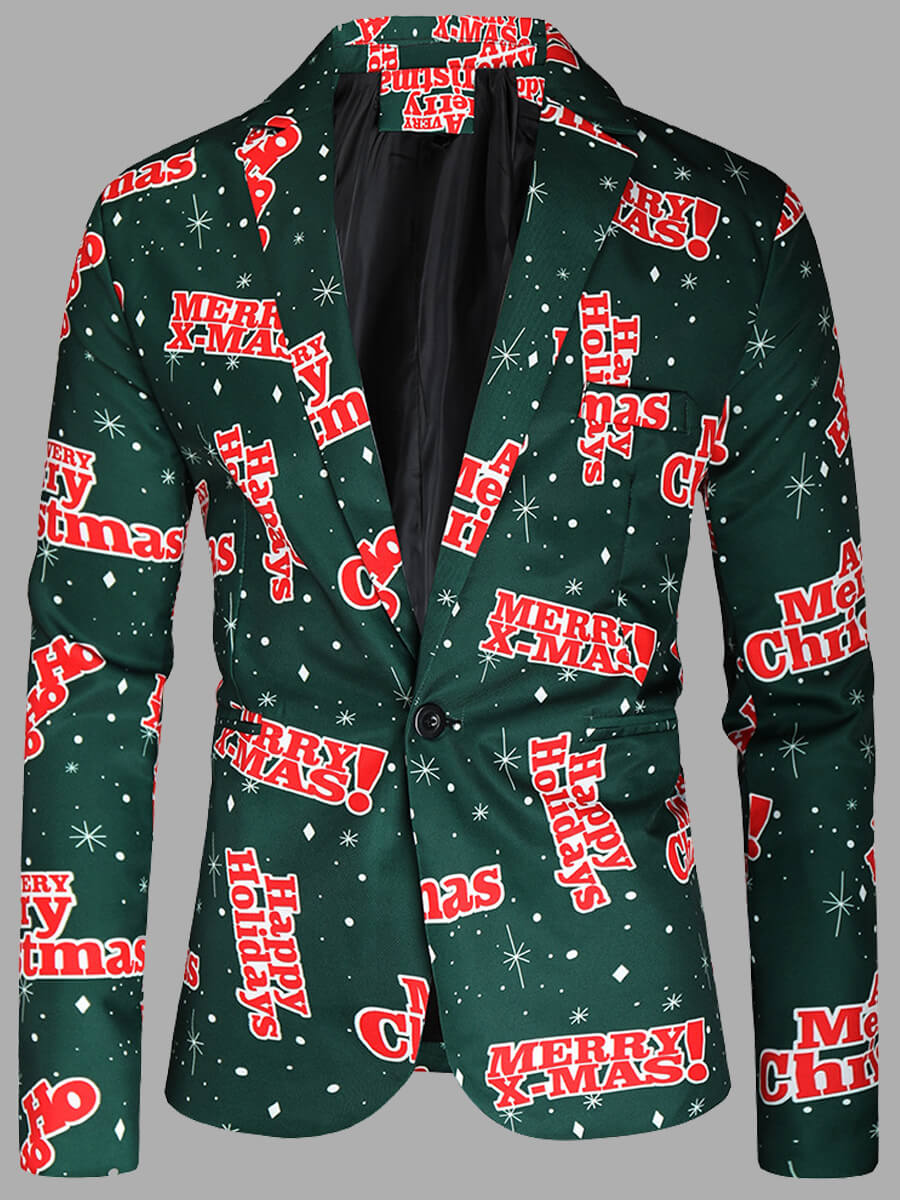 

Lovely Trendy Turndown Collar Letter Print Green Men Blazer