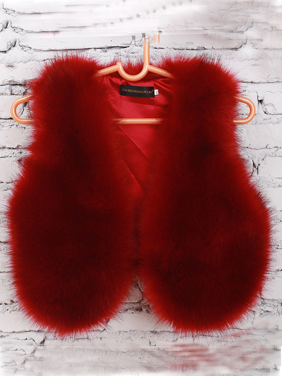

Lovely Stylish V Neck Wine Red Faux Fur