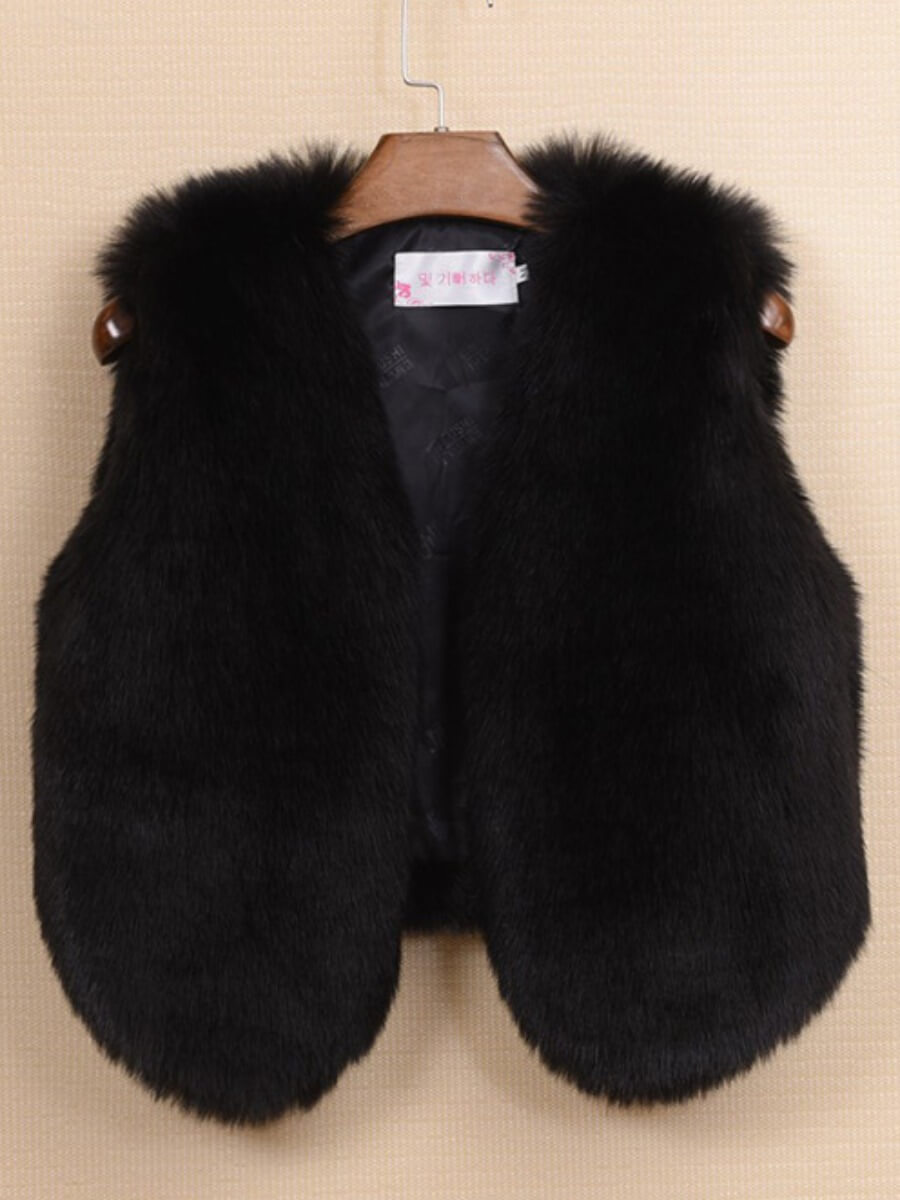 

Lovely Stylish V Neck Black Faux Fur