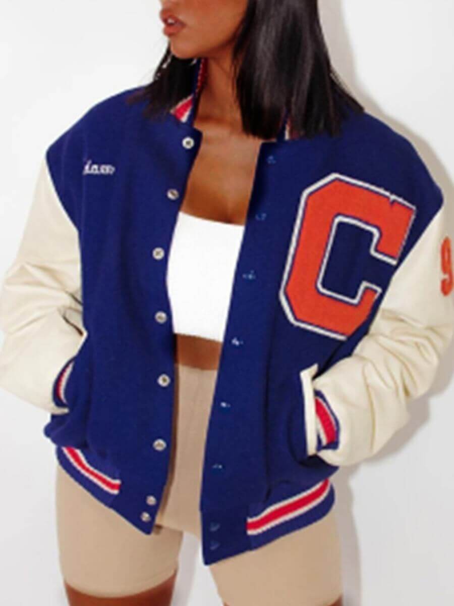 

LW Street Patchwork Buttons Design Deep Blue Jacket