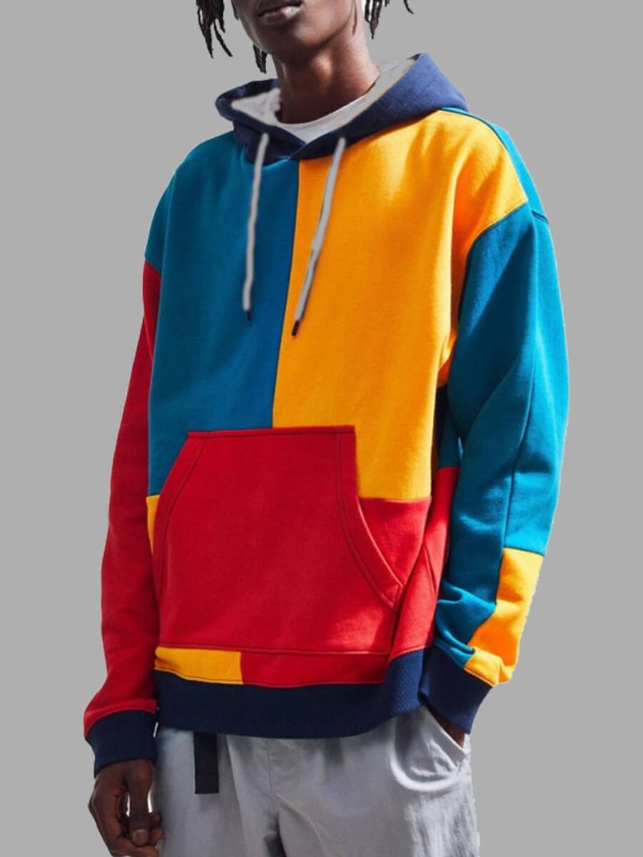 

Lovely Trendy Hooded Collar Color-lump Patchwork Multicolor Men Hoodie, Multi
