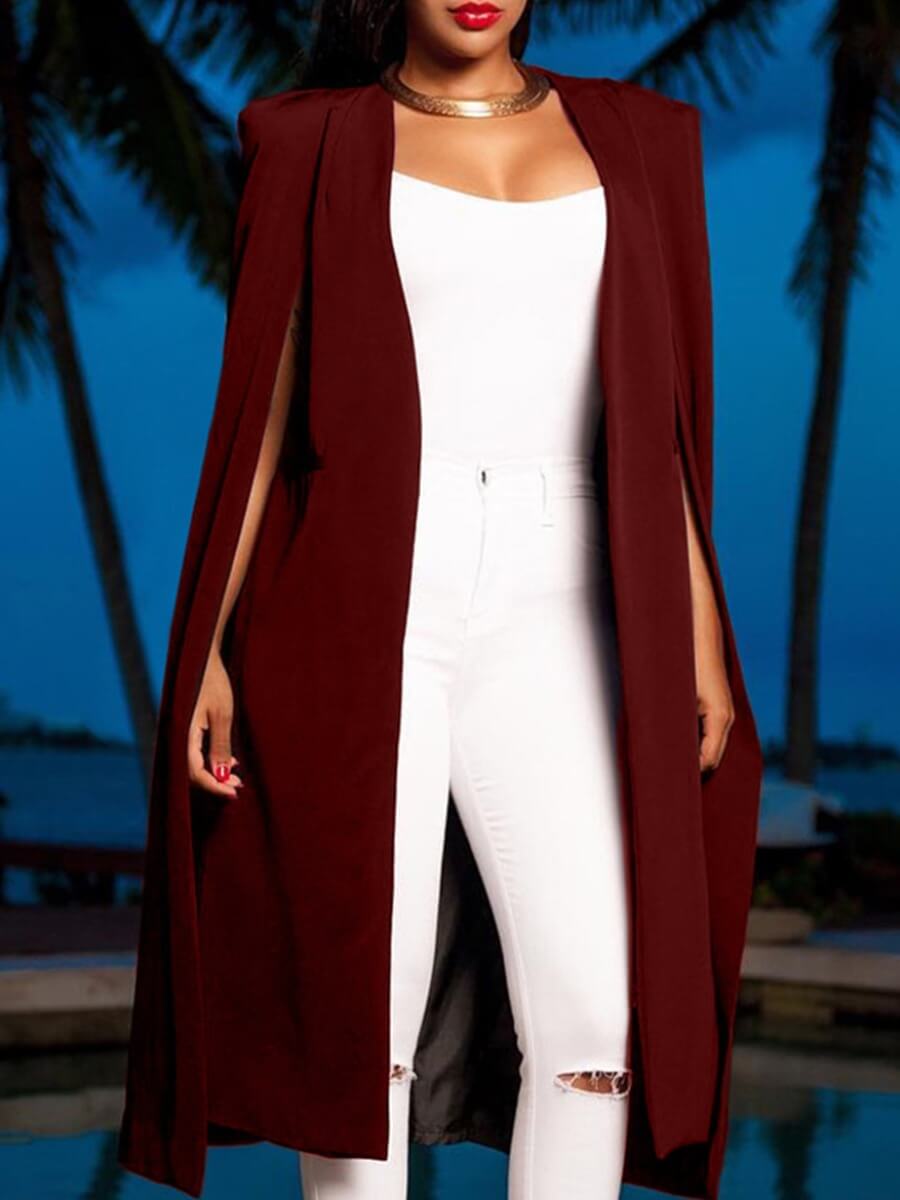 

Lovely Chic Side Slit Red Long Blazer