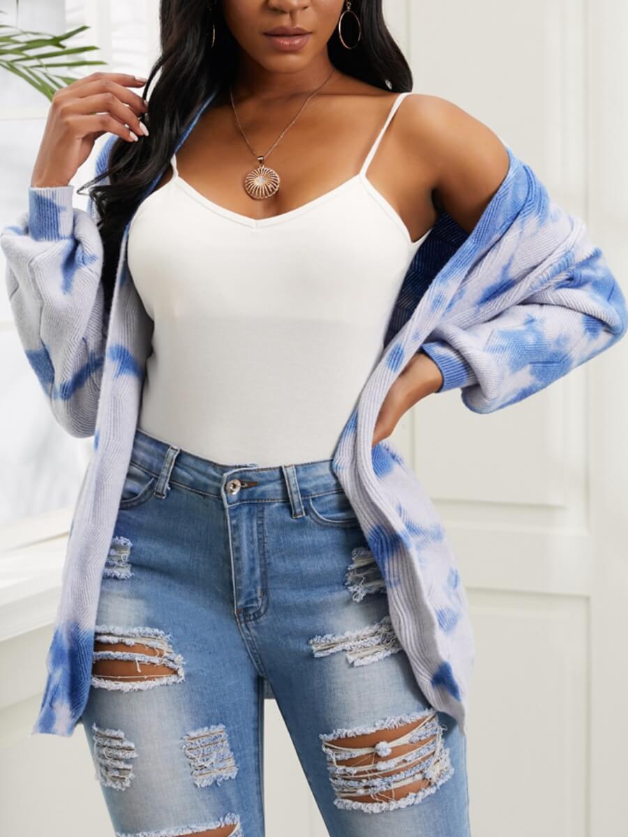 

Lovely Trendy Tie-dye Skyblue Cardigan