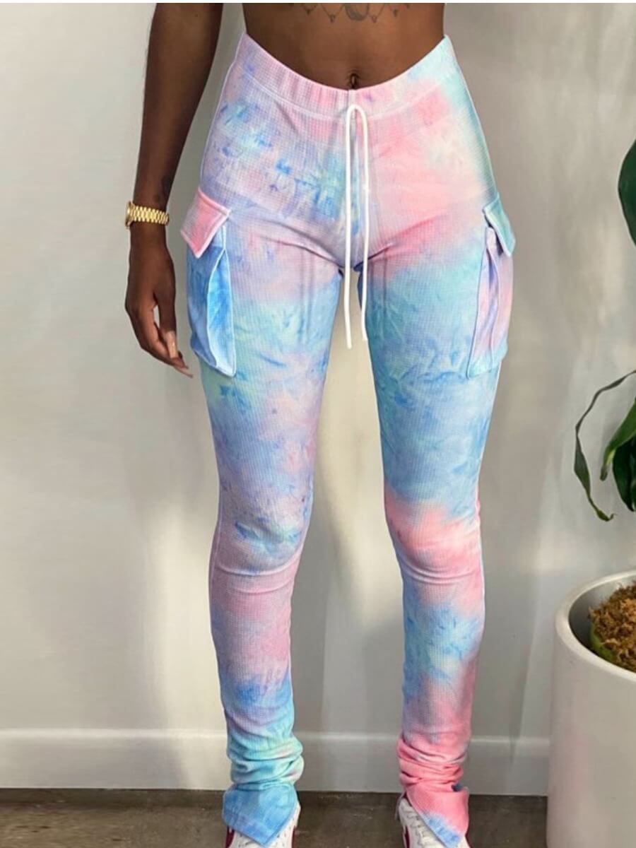 

Lovely Stylish Tie-dye Pocket Patched Pink Pants