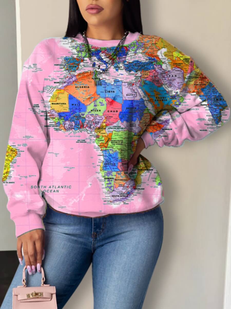 

Lovely Casual O Neck Print Pink Hoodie