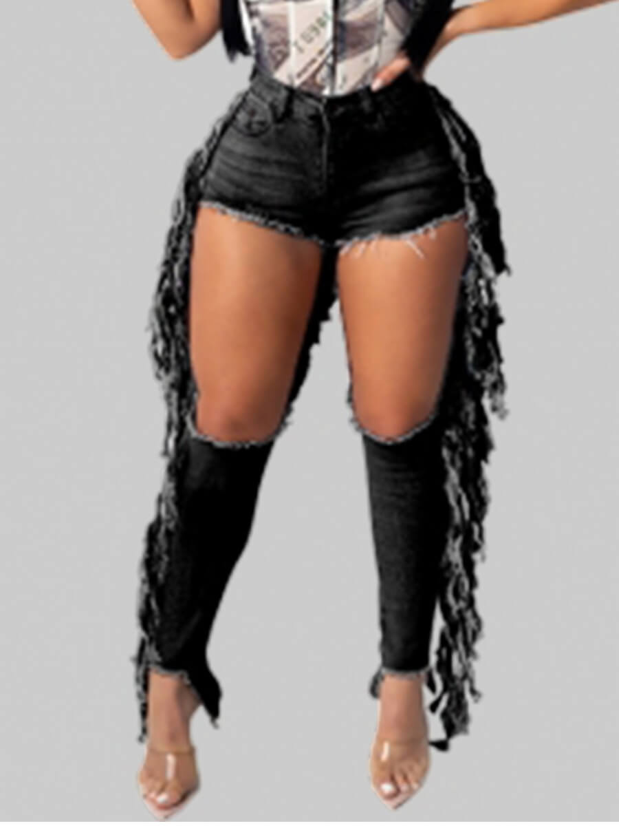

Lovely Street Hollow-out Black Jeans