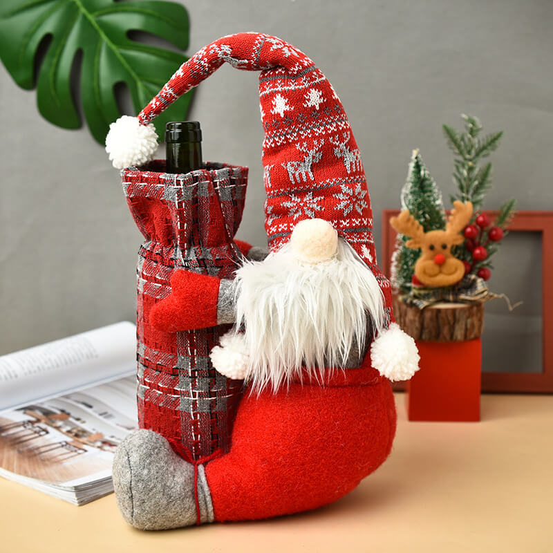 

Lovely Christmas Day Cartoon Red Decorative Wine Bag