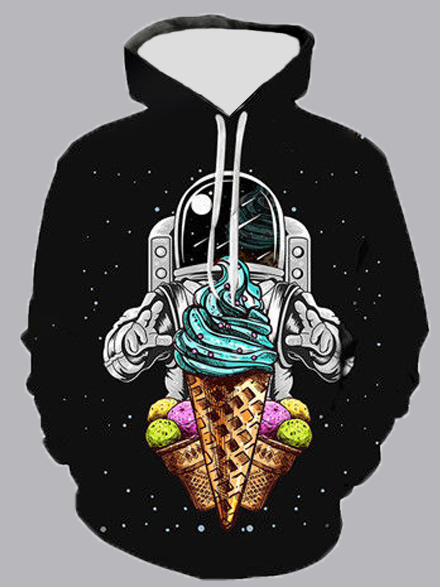 

lovely Casual Hooded Collar Cartoon Print Black Men Hoodie