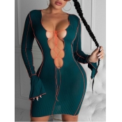 LW SXY Deep V Neck Bandage Design Patchwork Blacki