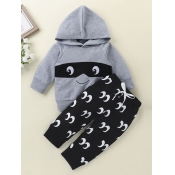 Lovely Sportswear Hooded Collar Print Grey Boy Two