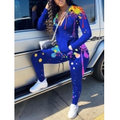 LW Casual Graffiti Print Zipper Design Blue Two Pi