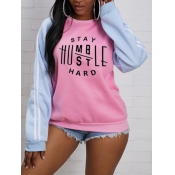 Lovely Casual O Neck Letter Print Patchwork Pink H