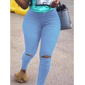 Lovely Casual Broken Holes Baby Blue Jeans