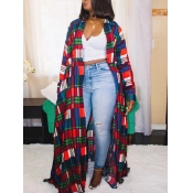 LW Turndown Collar Grid Print Long Coat