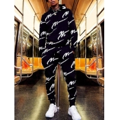LW Men Hooded Collar Letter Print Tracksuit Set