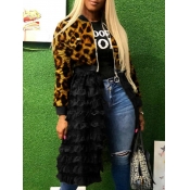Lovely Stylish Leopard Print Patchwork Long Coat