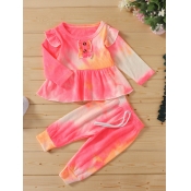 Lovely Trendy O Neck Tie-dye Rose Red Girl Two-pie