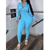 Lovely Sportswear Letter Print Zipper Design Blue 