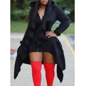 Lovely Casual Hooded Collar Asymmetrical Black Plu
