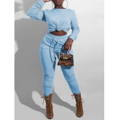 Lovely Leisure O Neck Drawstring Blue Two Piece Pa