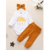 Lovely Casual O Neck Print White Girl Two-piece Pa