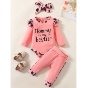 Lovely Stylish O Neck Letter Print Pink Girl Two-p