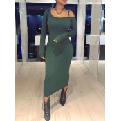 Lovely Sexy Hollow-out Skinny Green Mid Calf Dress