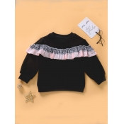 Lovely Casual O Neck Lace Patchwork Black Girl Hoo