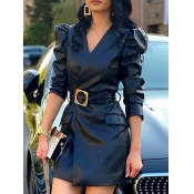 Lovely Trendy Deep V Neck Fold Design Black Mini D