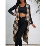 Lovely Casual Turndown Collar Grid Print Asymmetri