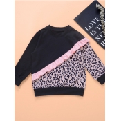 Lovely Casual O Neck Leopard Print Patchwork Black
