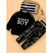 Lovely Boy Casual O Neck Letter Print Black Two-pi