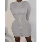 Lovely Sexy Bandage Design Grey Mini Dress