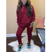 Lovely Casual O Neck Basic Wine Red Two Piece Pant