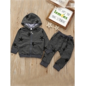Lovely Sportswear Hooded Collar Print Zipper Desig