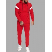 Lovely Sportswear Hooded Collar Patchwork Red Men 