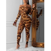 Lovely Trendy Dew Shoulder Leopard Print Skinny On