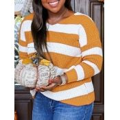 Lovely Trendy V Neck Striped Yellow Sweater