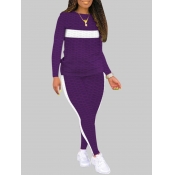 Lovely Casual O Neck Patchwork Purple Plus Size Tw