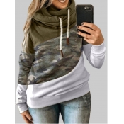Lovely Leisure Hooded Collar Camo Print Patchwork 