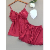 Lovely Sexy Spaghetti Strap Lace Hem Wine Red Slee