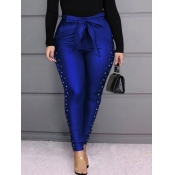 Lovely Stylish Nail Bead Design Skinny Blue Pants