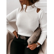 Lovely Trendy Turtleneck Hollow-out White Sweater
