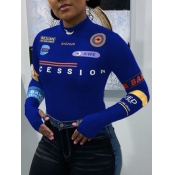 Lovely Street Turtleneck Print Blue T-shirt