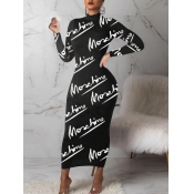 Lovely Trendy Half A Turtleneck Letter Print Black