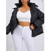 Lovely Stylish Hooded Collar Zipper Design Black P