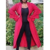 Lovely Stylish Lotus Leaf Sleeves Red Long Trench 