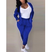 Lovely Sportswear Turndown Collar Patchwork Blue T